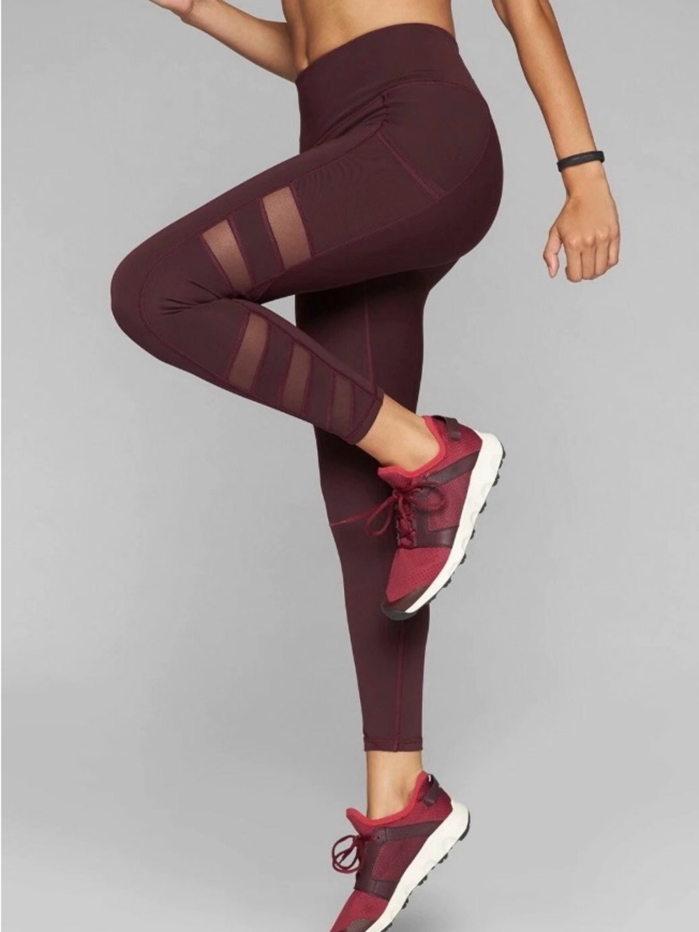 Athleta Slash Stealth 7/8 Tight with Mesh Inserts- Burgundy